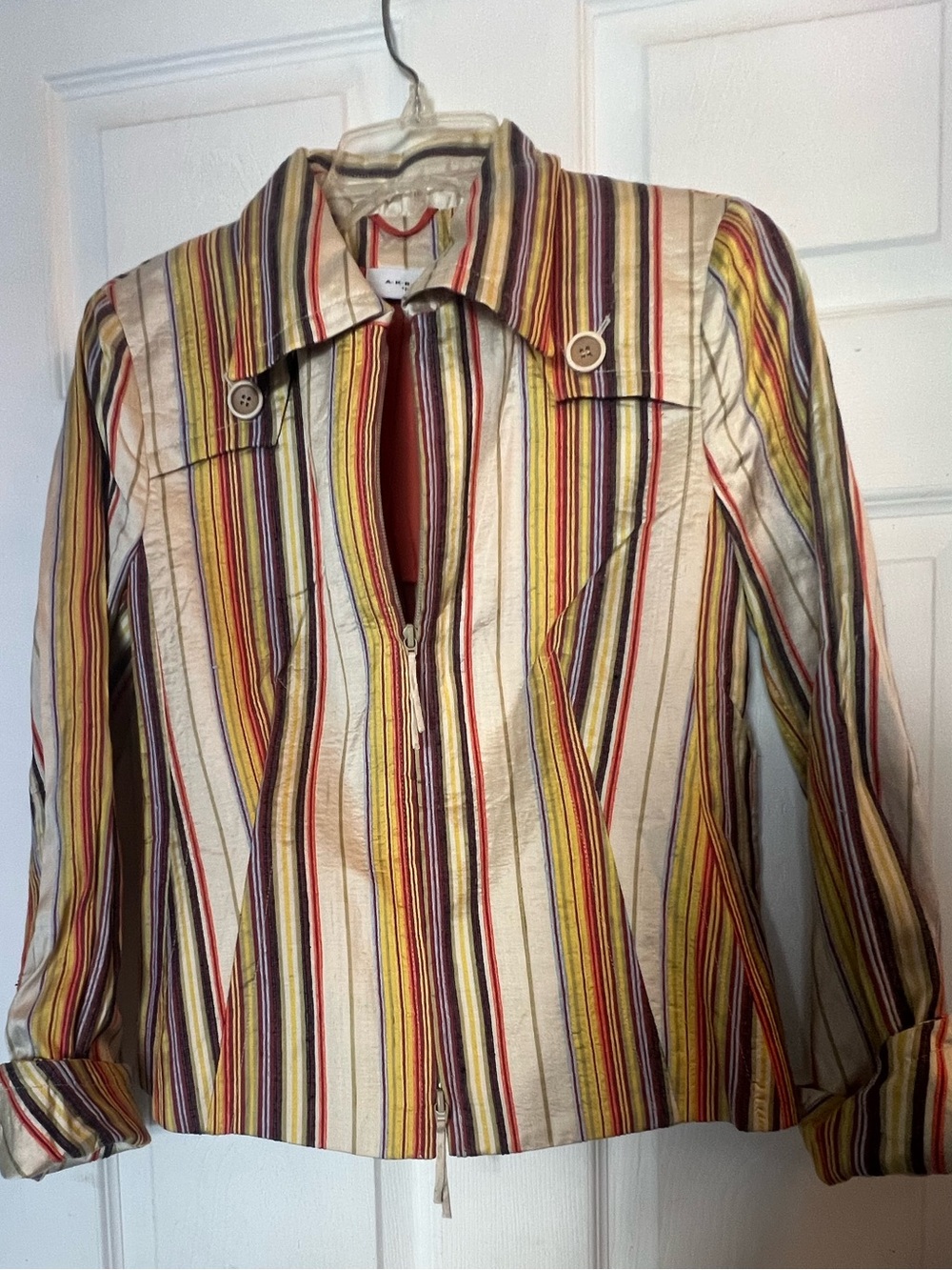 Akris Punto Cream Multicolor Vertical Stripes jacket size 8